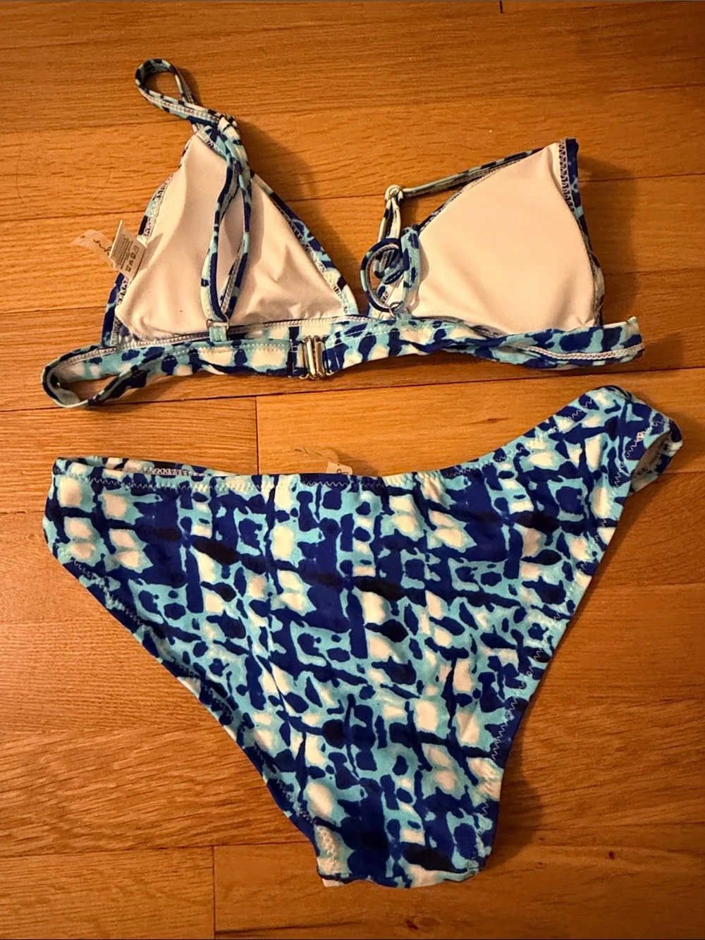 Cupshe Blue & White Abstract Print Triangle Bikini